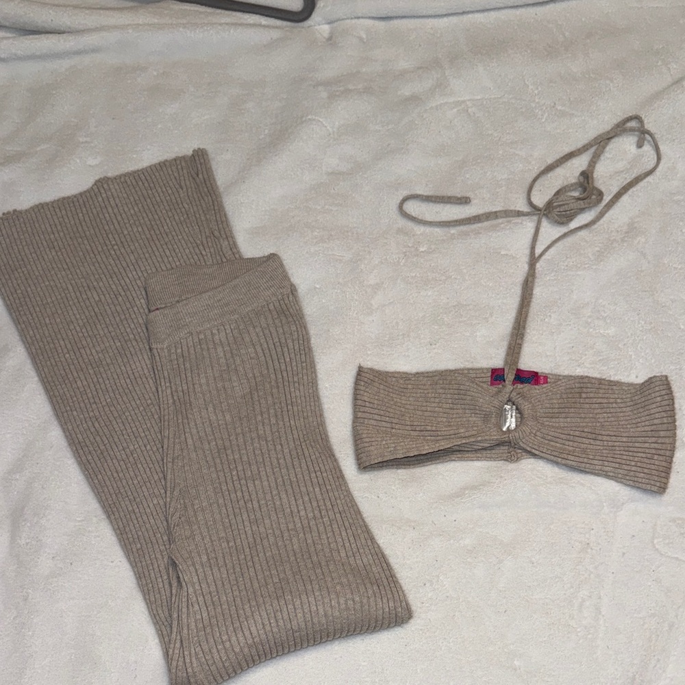 Edikted Ribbed Knit Top in Taupe